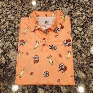 Gashouse Golf Orange Polo With All-Over Pina Colada Print